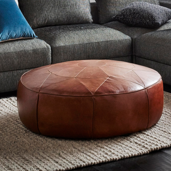 Tan Compass Ottoman Freedom, Patchwork Leather Ottoman Coffee Table