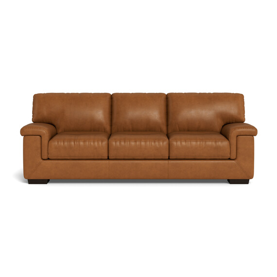 3 Seat Caramel Leather Barret Sofabed, Brown Leather Couch Bed