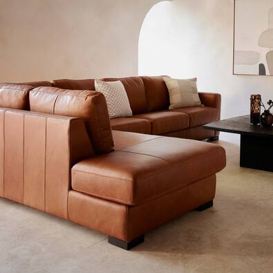 AUTOGRAPH Leather Contemporary Modular Sofa with Low Black Tone Legs
