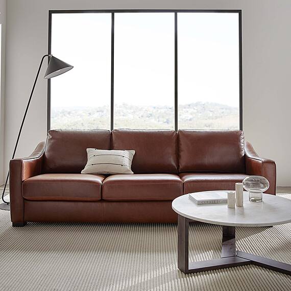 AUTOGRAPH Leather Slope Sofa with Low Dark Tone Legs