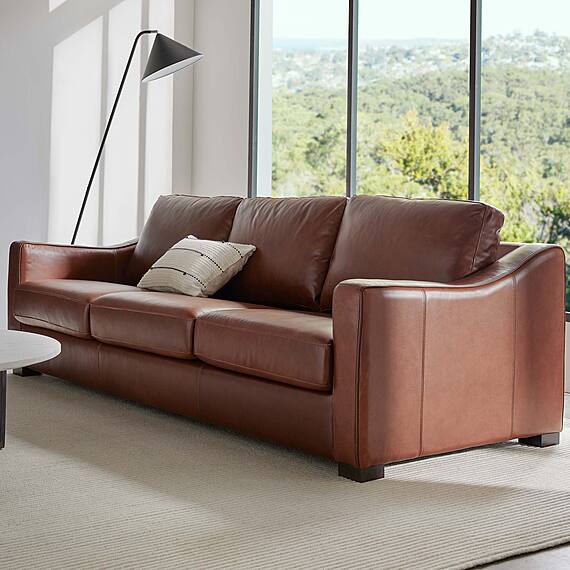 AUTOGRAPH Leather Slope Sofa with Low Dark Tone Legs