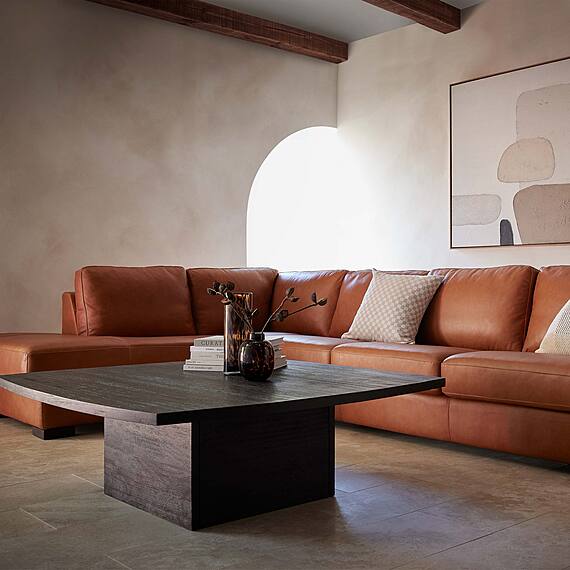 AUTOGRAPH Leather Contemporary Modular Sofa with Low Black Tone Legs