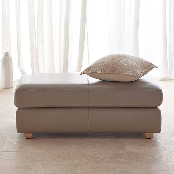 AUTOGRAPH Leather Ottoman with Low Natural Tone Legs