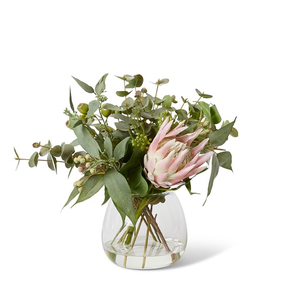 PROTEA AND EUCALYPTUS Glass Vase Arrangement