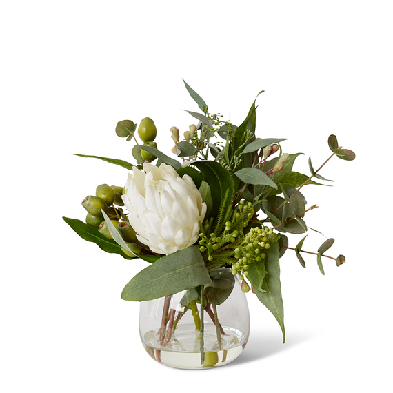 PROTEA EUCALYPTUS Glass Vase Arrangement