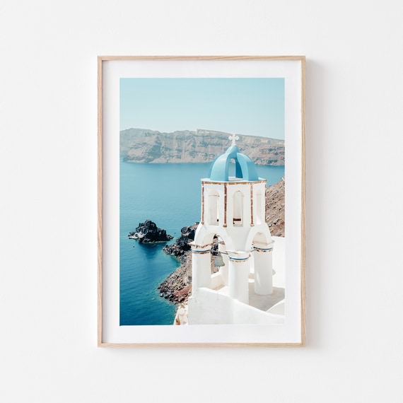 BLUE DOME OF SANTORINI Framed Print