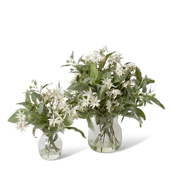 FLANNEL FLOWER AND EUCALYPTUS Glass Vase Arrangement