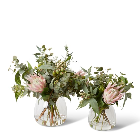 PROTEA AND EUCALYPTUS Glass Vase Arrangement