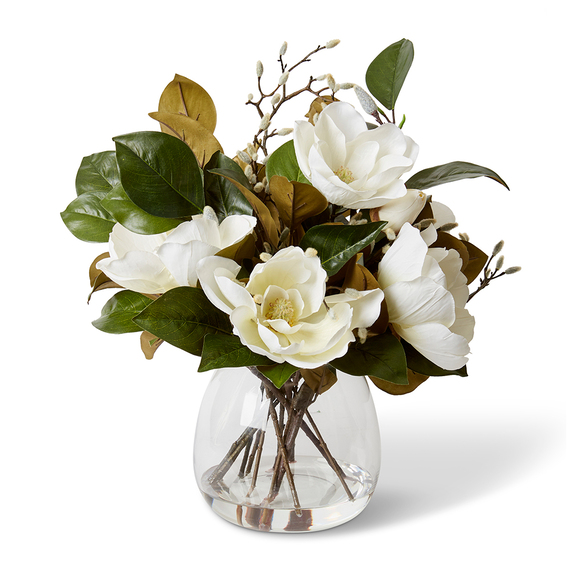 MAGNOLIA FLOWER AND BUDS Glass Vase Arrangement