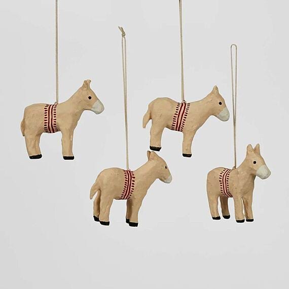 MACHE Set of 4 Donkey Ornament