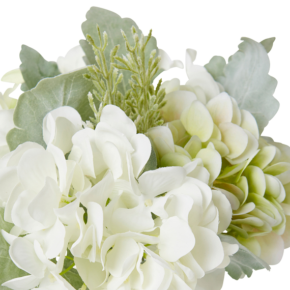 HYDRANGEA AND DUSTY MILLER Glass Vase Arrangement