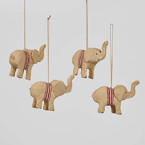 MACHE Set of 4 Elephant Ornament