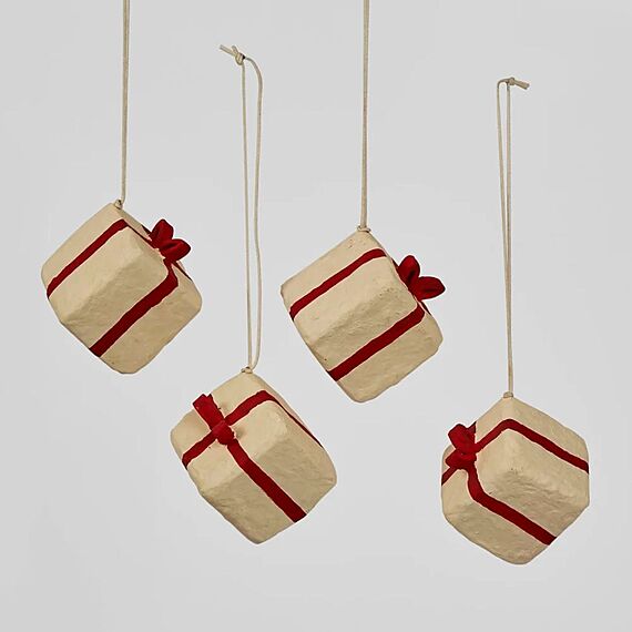 MACHE Set of 4 Gift Ornament