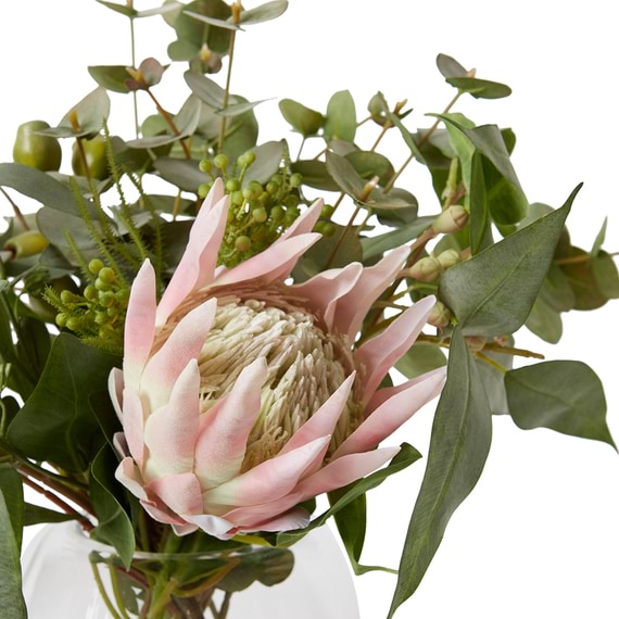 PROTEA AND EUCALYPTUS Glass Vase Arrangement