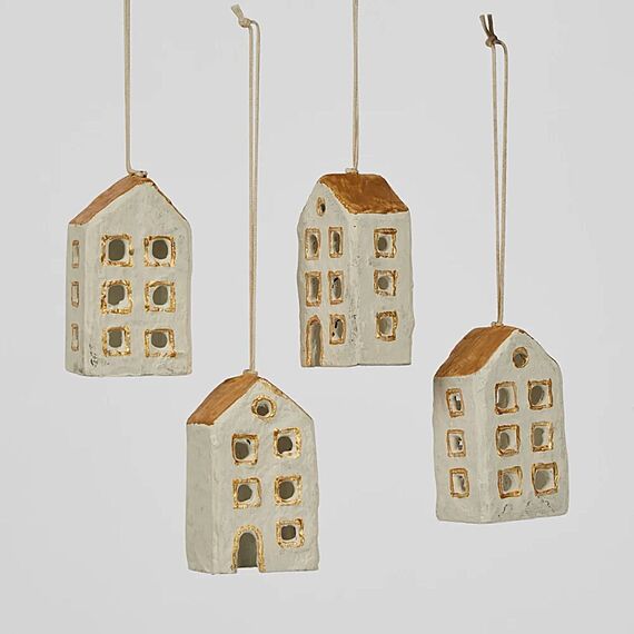 MACHE Set of 4 House Ornament