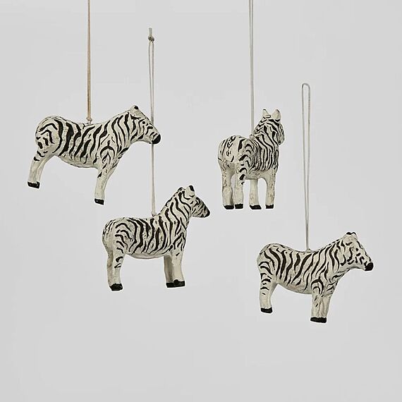 MACHE Set of 4 Zebra Ornament