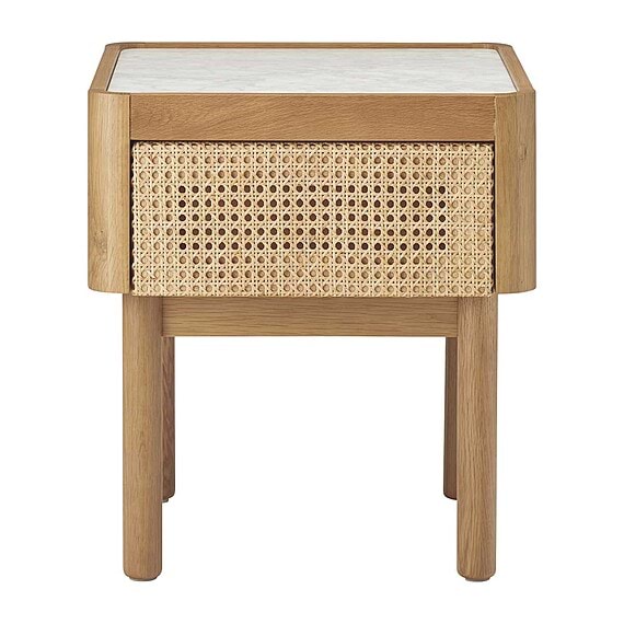 NOELLE Marble Rattan Bedside Table