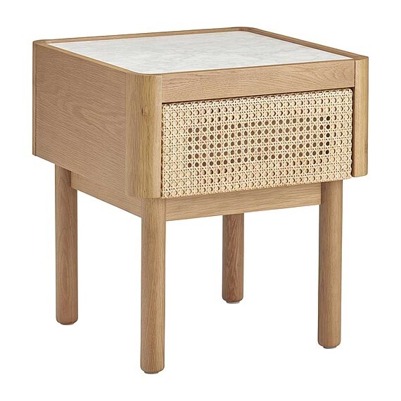 NOELLE Marble Rattan Bedside Table