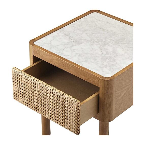 NOELLE Marble Rattan Bedside Table