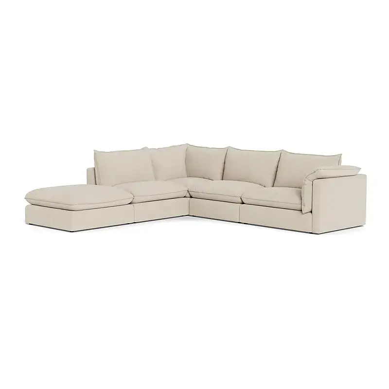 4 Seater Right Arm + Ottoman (5 Piece) Sorrento Sancy Ivory Fabric Modular Sofa